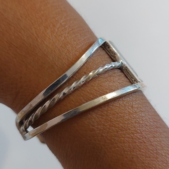 Vintage Alpaca Mexico Abalone MOP Faux Onyx Inlay Open Cuff Bracelet - Picture 3 of 9